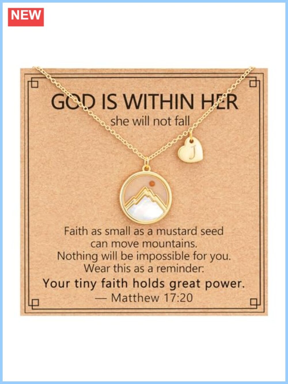 14K Gold Plated Mustard Seed Initial A-Z Pendant Necklace Moving Mountains